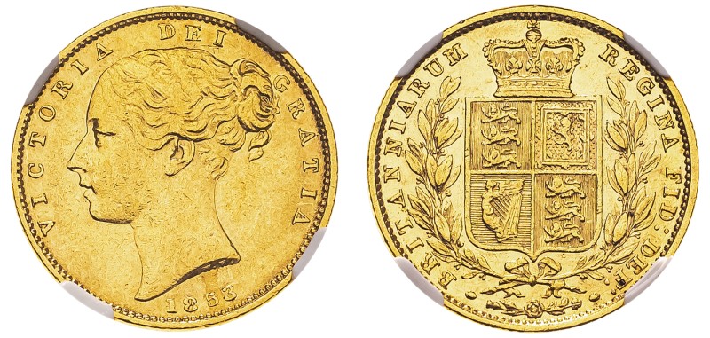 Great Britain, Victoria, 1837-1901. AV ‘Shield’ Sovereign, 1853, London mint, “W...