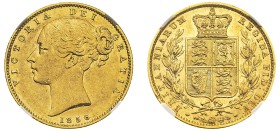 Great Britain, Victoria, 1837-1901. AV ‘Shield’ Sovereign, 1856, London mint, “WW” raised (KM736.1; S-3852C; Fr. 387e).

A lustrous specimen with at...