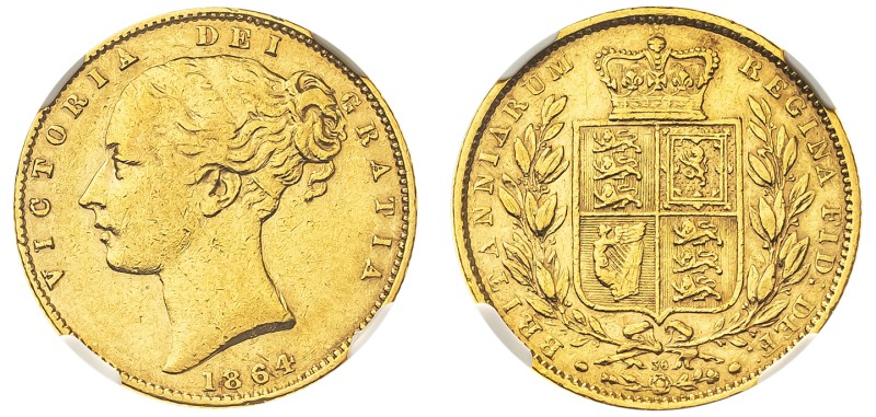 Great Britain, Victoria, 1837-1901. AV ‘Shield’ Sovereign, 1864, Die number: 36,...