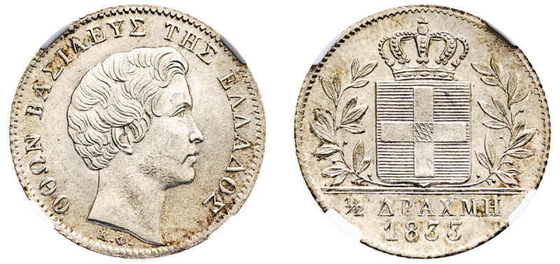 Greece, King Otto, 1832-1862. 1/2 Drachma, 1833, First Type, Munich mint (KM19; ...