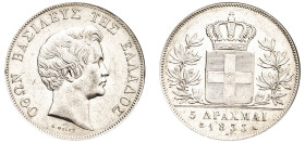 Greece, King Otto, 1832-1862. 5 Drachmai, 1833 A, First Type, Paris mint (KM20; Divo 10b; Dav. 115).

A bold example with mirror-like surfaces and hig...