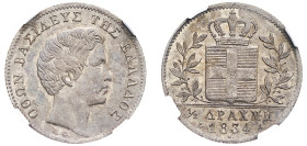 Greece, King Otto, 1832-1862. 1/2 Drachma, 1834 A, First Type, Paris mint (KM19; Divo 14b).

A brilliant specimen with iridescent toning and boiling w...