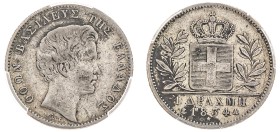Greece, King Otto, 1832-1862. Drachma, 1834 A, First Type, Paris mint (KM15; Divo 12d).

Steel-grey tone with strong details, a scarce date.

Grad...