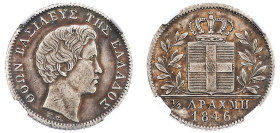 Greece, King Otto, 1832-1862. 1/2 Drachma, 1846, First Type, Athens mint (KM19; Divo 14e).

Beautiful light grey and red tone, minor wear on high poin...