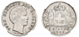 Greece, King Otto, 1832-1862. Drachma, 1846, First Type, Athens mint (KM15; Divo 12f).

Uniform wear and clear design for this scarce date.

Graded VF...
