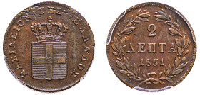 Greece, King Otto, 1832-1862. 2 Lepta, 1851, Fourth Type, Athens mint (KM31; Divo 28a).

A handsome example with a sharp strike.

Graded MS62BN PCGS.