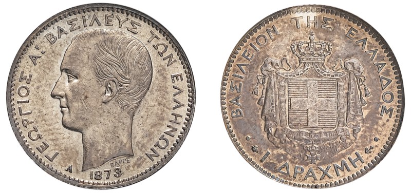 Greece, King George I, 1863-1913. Drachma, 1873 A, First Type, Paris mint (KM38;...