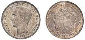 Greece, King George I, 1863-1913. Drachma, 1873 A, First Type, Paris mint (KM38; Divo 53b; IV3).

Exceptional example with attractive iridescent ton...