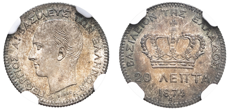 Greece, King George I, 1863-1913. 20 Lepta, 1874 A, First Type, Paris mint (KM44...