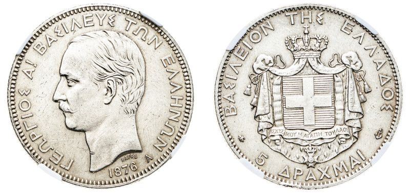 Greece, King George I, 1863-1913. 5 Drachmai, 1876 A, First Type, Paris mint (KM...