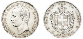 Greece, King George I, 1863-1913. 5 Drachmai, 1876 A, First Type, Paris mint (KM46; Divo 50b; IV10; Dav. 117).

Strong details with some marks in fiel...