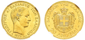 Greece, King George I, 1863-1913. AV 20 Drachmai, 1876 A, Paris mint (KM49; Divo 46; IV13; Fr. 15).

An example possessing brilliant mint lustre, outs...