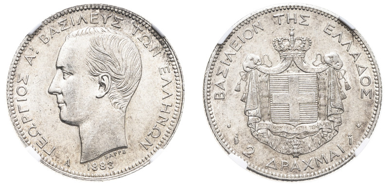 Greece, King George I, 1863-1913. 2 Drachmai, 1883 A, First Type, Paris mint (KM...