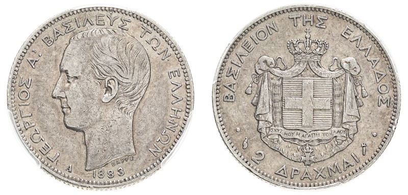 Greece, King George I, 1863-1913. 2 Drachmai, 1883 A, First Type, Paris mint (KM...