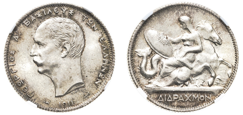 Greece, King George I, 1863-1913. 2 Drachmai, 1911, Second Type, Paris mint (KM6...