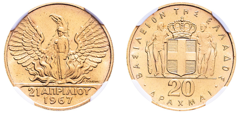 Greece, King Constantine II, 1964-1973. AV 20 Drachmai, ND (1970), Kremnitz mint...