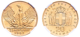 Greece, King Constantine II, 1964-1973. AV 20 Drachmai, ND (1970), Kremnitz mint (KM92; Fr. 22).

An example with brilliant mint lustre.

Struck to co...