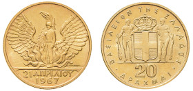 Greece, King Constantine II, 1964-1973. AV 20 Drachmai, ND (1970), Kremnitz mint, 6.46g (KM92; Fr. 22).

Uncirculated.

Struck to commemorate the Apri...