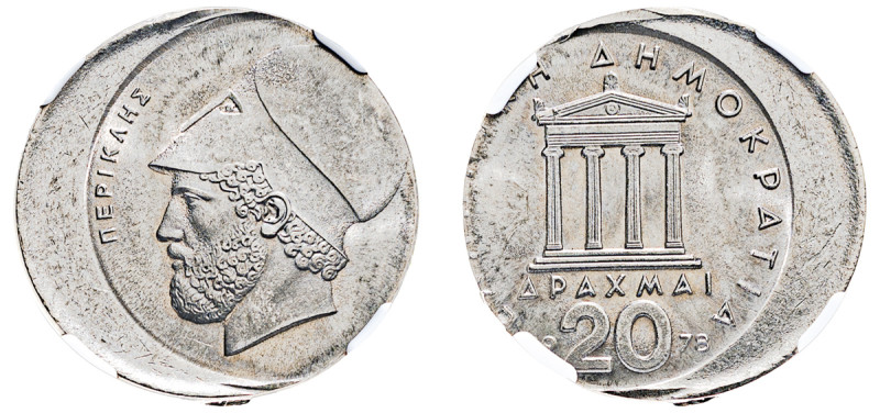 Greece, Third Republic, 1974-. Mint Error 20 Drachmai, 1978, Athens mint, struck...