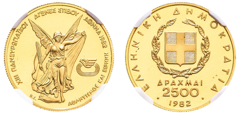 Greece, Third Republic, 1974-. AV Proof 2.500 Drachmai, 1982, Pan-European Games...