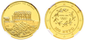 Greece, Third Republic, 1974-. AV Proof 100 Euros, ND (2004), Acropolis - 2004 Summer Olympics Athens, Athens mint (KM204; Fr. 41).

Graded PF69 ULTRA...