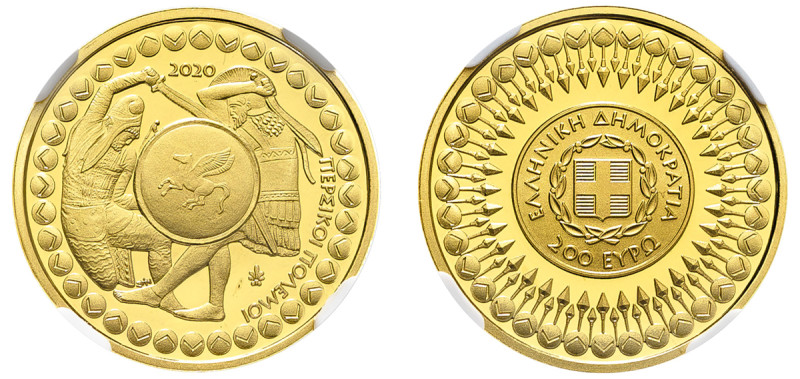 Greece, Third Republic, 1974-. AV Proof 200 Euros, 2020, Persian Wars, Athens mi...