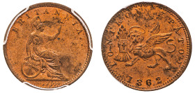 Greece, Ionian Islands, British Administration, 1809-1863. Lepton, 1862 (KM34).

A brilliant fiery red tone with razor sharp details.

Graded MS64RD P...