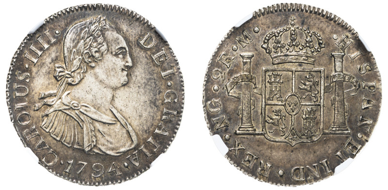 Guatemala, Charles IV, 1788-1808. 2 Reales, 1794 NG-M, Nueva Guatemala City mint...