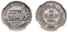 Guatemala, Republic, 1841-. AR Medal, dated 19 July 1884, First Locomotive in Guatemala City, struck for the inauguration of the first railway by Pres...
