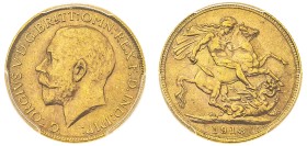 India British, George V, 1910-1936. AV Sovereign, 1918 I, Bombay mint (KM525A; S-3998; Fr. 1609).

Lustrous example with a golden-red tone.

Grade...
