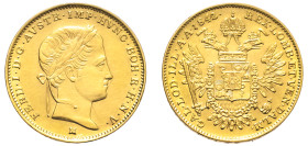 Italian States, Lombardy-Venetia, Ferdinand I, 1835-1848. AV 1/2 Sovrano, 1842 M, Milan mint, 5.66g (KM-C20.2; Fr. 1506; Frühwald 993).

Extremely fin...