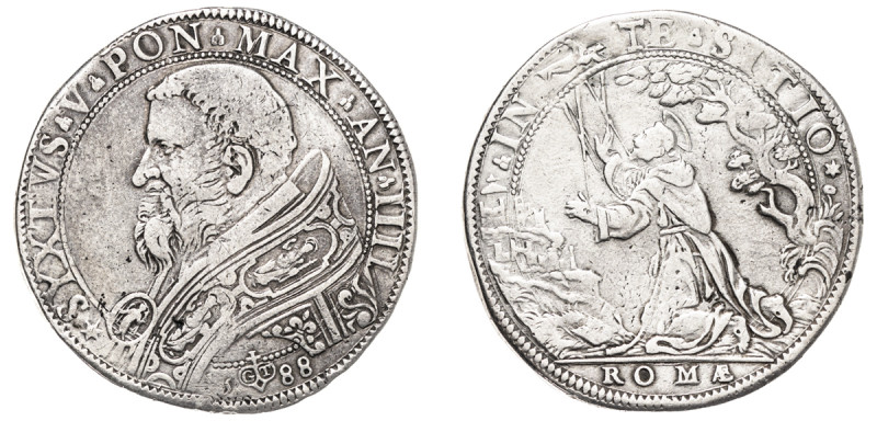 Italian States, Papal States, Sixtus V, 1585-1590. Piastra, 1588 (Anno IIII - Ye...