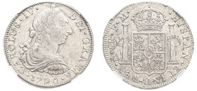 Mexico, Charles IV, 1788-1808. 8 Reales, 1790 Mo FM, Mexico City mint, variety with “CAROLUS IV” and Charles III Bust (KM107).

An attractive example ...