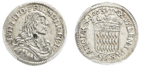 Monaco, Louis I, 1662-1701. 1/12 Ecu (5 Sols), 1663, Monaco mint, DEO IVV between crown and arms (KM36; Gad-MC50).

Exceptional example with sharp det...