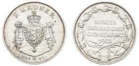 Norway, Haakon VII, 1905-1957. 2 Kroner, 1907, Border Watch, Kongsberg mint (KM366).

About uncirculated or better with minor hairlines on obverse and...
