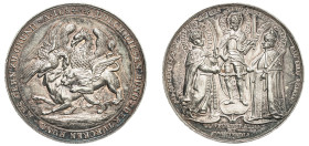 Poland, Holy Alliance, Johann III Sobieski, 1674-1696. AR Medal, dated 1684, Nurnberg Alliance against Turks, by M. Brunner, lettered edge, 62.65g, 56...
