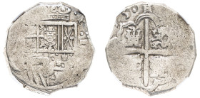 Spain, Philip III, 1598-1621. Cob 4 Reales, 1615, 13.48g (KM33).

Some marks in fields otherwise a bold strike.

Graded AU55 NGC.