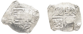 Spain, Philip IV, 1621-1665. Cob 8 Reales, (1622-1665) R, Segovia mint, 27.41g (KM39.5).

A lustrous specimen with an irregular shape and double struc...