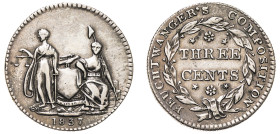 USA, Federal Republic, 1776-, Hard Times Tokens. Feuchtwanger 3 Cents, 1837, New York coat-of-arms, reeded edge, 5.34g (HT-262; Low-117, [R3]).

An ex...