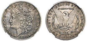USA, Federal Republic, 1776-. “Morgan” Dollar, 1882 CC, Carson City mint (KM110).

Medium grey tone with underlying lustre.

Graded AU58 NGC.