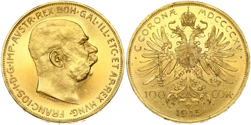 Austria. 100 corona 1915 Restrike. Gold 33.86 g. Fr. 507R; KM 2819.