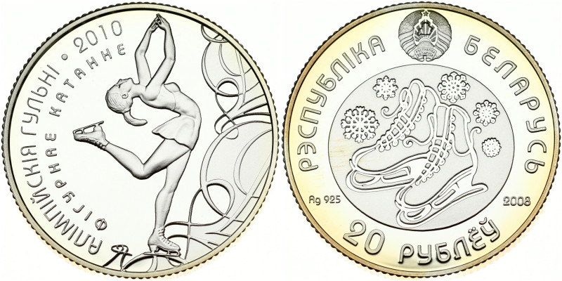 Belarus. 20 Roubles 2008 Figure Skating - Olympic Games 2010. Silver . 925, 31.1...
