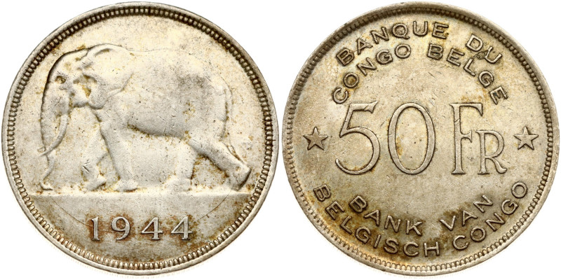 Belgian Congo, Rwanda and Urundi. 50 Francs 1944. Silver 17.39 g. KM 27.