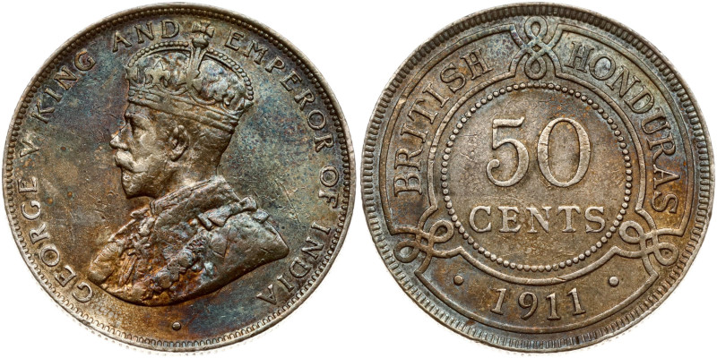 Belize, British Honduras. George V (1910-1936). 50 Cents 1911. Silver 11.58 g. K...