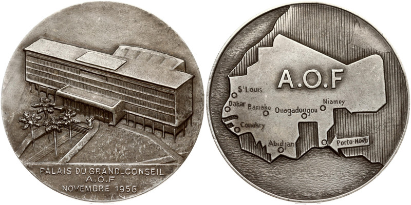 Benin. Medal 1956, A.O.F. Palace of the Grand Council in Porto Novo. Bronze, sil...