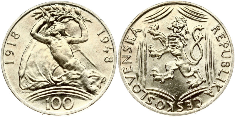 Czechoslovakia. 100 Korun 1948 Independence 30 years. Silver 14.07 g. KM-27.