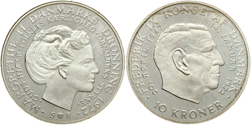 Denmark. Frederik IX (1947-1972). 10 Kroner 1972 S-B. Death of Frederik IX and a...