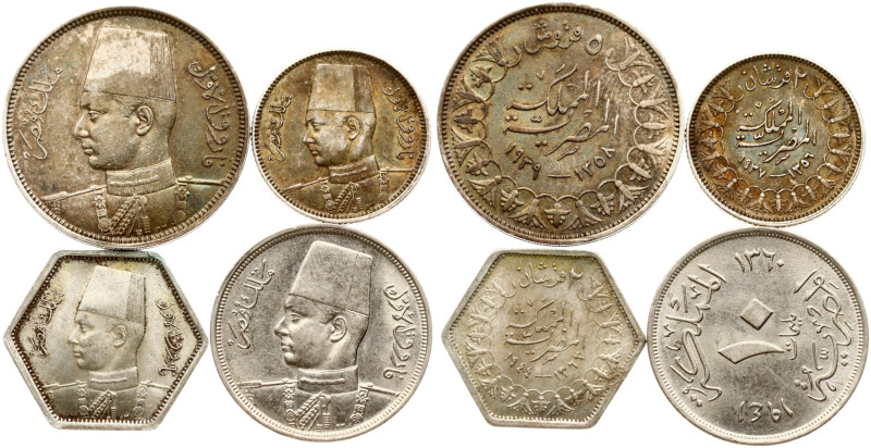 Egypt. Farouk I (1936-1952). 10 Milliemes - 5 Qirsh 1937-1944. Copper-nickel, si...