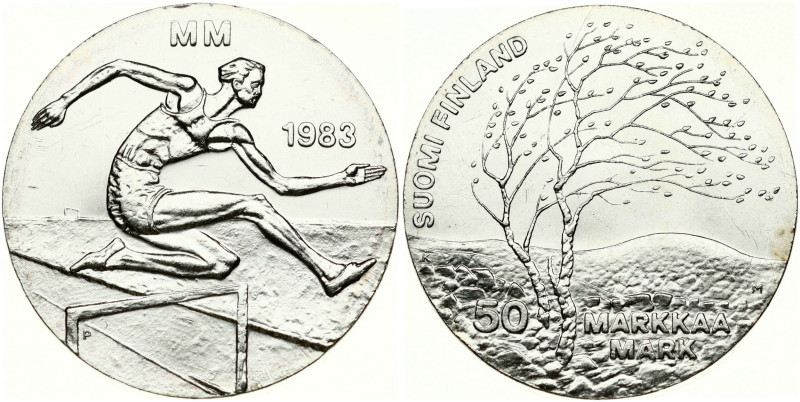 Finland. 50 Markkaa 1983 K-M World Athletics Championship. Silver .500, 21.8 g. ...