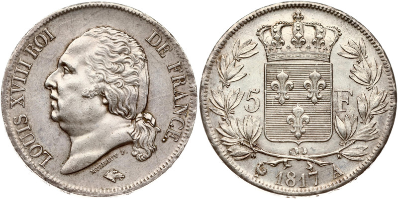 France. Louis XVIII (1814-1824). 5 Francs 1817 A, Paris. Silver 24.95 g. KM 711....